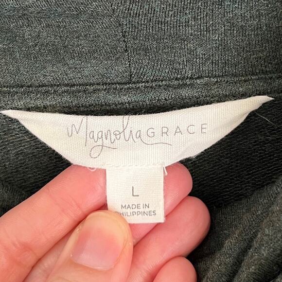 Magnolia Grace Women's Tunic Sweater L Green Cowl Neck Button Side Long Sleeve - Picture 7 of 9